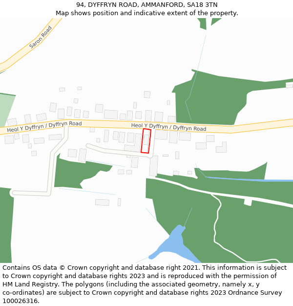 94, DYFFRYN ROAD, AMMANFORD, SA18 3TN: Location map and indicative extent of plot