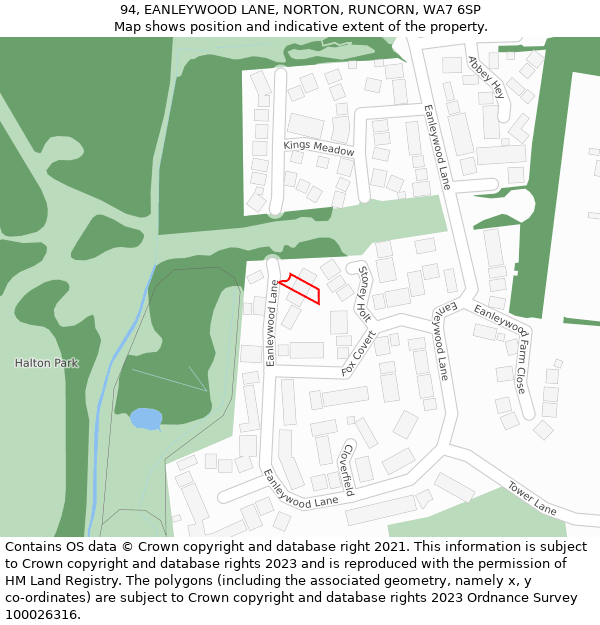 94, EANLEYWOOD LANE, NORTON, RUNCORN, WA7 6SP: Location map and indicative extent of plot