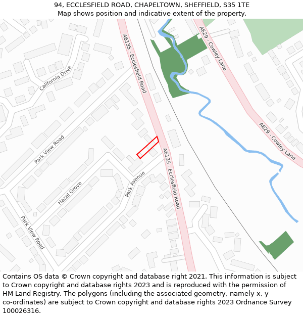 94, ECCLESFIELD ROAD, CHAPELTOWN, SHEFFIELD, S35 1TE: Location map and indicative extent of plot