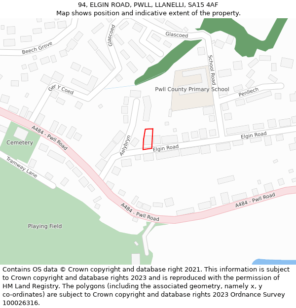 94, ELGIN ROAD, PWLL, LLANELLI, SA15 4AF: Location map and indicative extent of plot