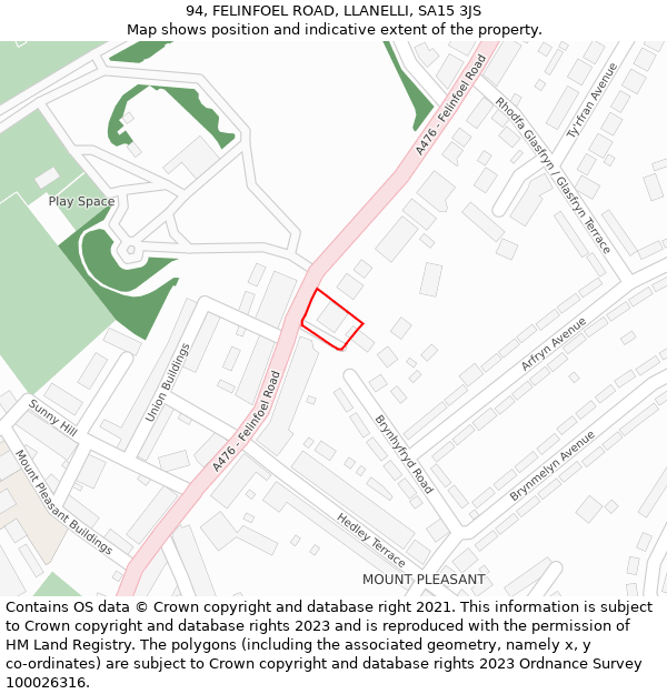 94, FELINFOEL ROAD, LLANELLI, SA15 3JS: Location map and indicative extent of plot