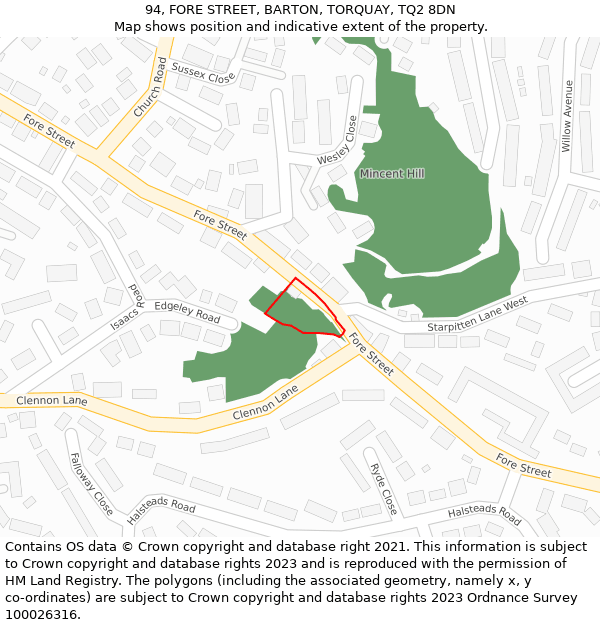 94, FORE STREET, BARTON, TORQUAY, TQ2 8DN: Location map and indicative extent of plot