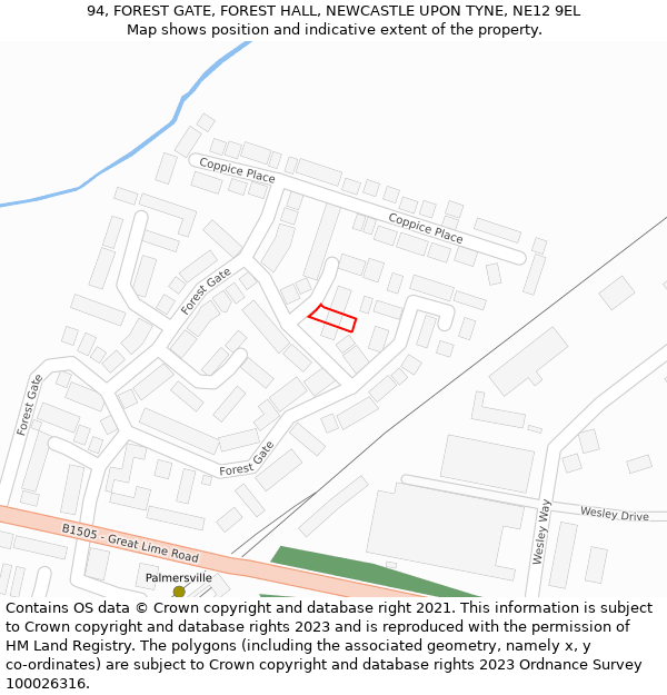 94, FOREST GATE, FOREST HALL, NEWCASTLE UPON TYNE, NE12 9EL: Location map and indicative extent of plot