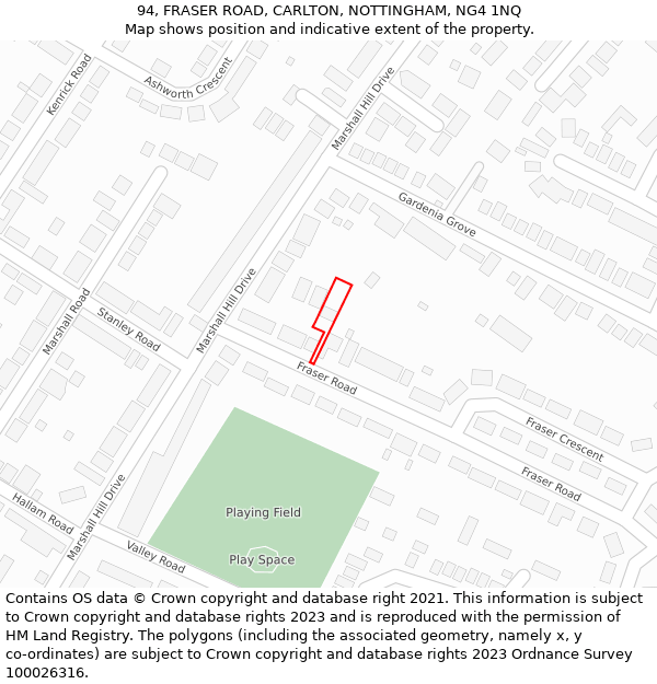 94, FRASER ROAD, CARLTON, NOTTINGHAM, NG4 1NQ: Location map and indicative extent of plot