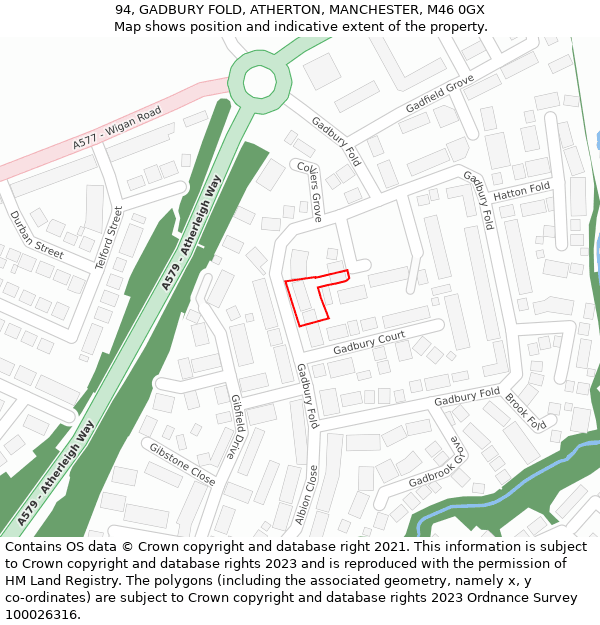 94, GADBURY FOLD, ATHERTON, MANCHESTER, M46 0GX: Location map and indicative extent of plot
