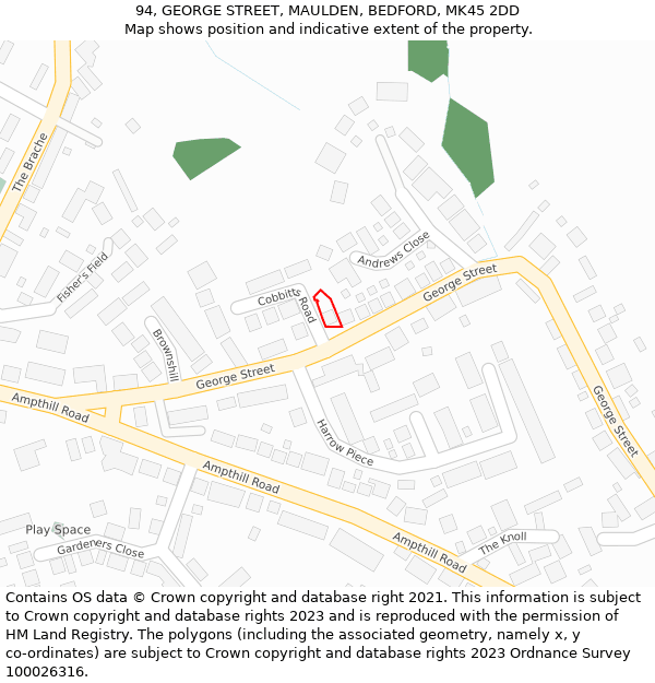 94, GEORGE STREET, MAULDEN, BEDFORD, MK45 2DD: Location map and indicative extent of plot