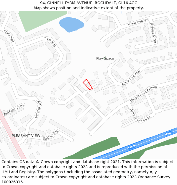 94, GINNELL FARM AVENUE, ROCHDALE, OL16 4GG: Location map and indicative extent of plot