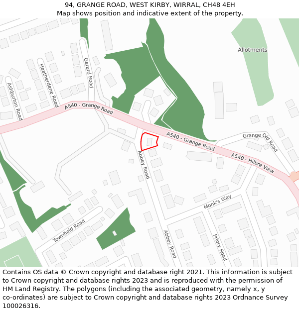 94, GRANGE ROAD, WEST KIRBY, WIRRAL, CH48 4EH: Location map and indicative extent of plot