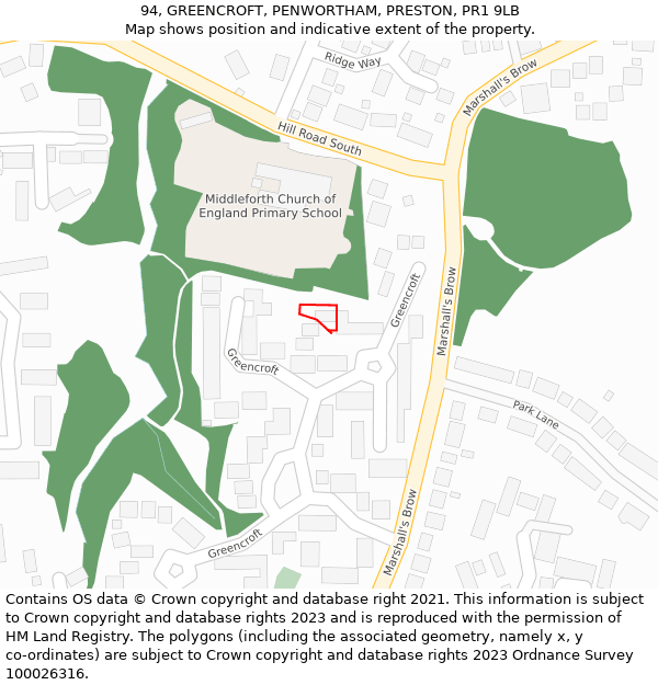 94, GREENCROFT, PENWORTHAM, PRESTON, PR1 9LB: Location map and indicative extent of plot