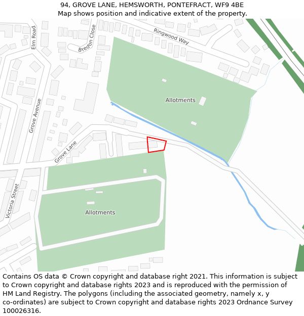 94, GROVE LANE, HEMSWORTH, PONTEFRACT, WF9 4BE: Location map and indicative extent of plot