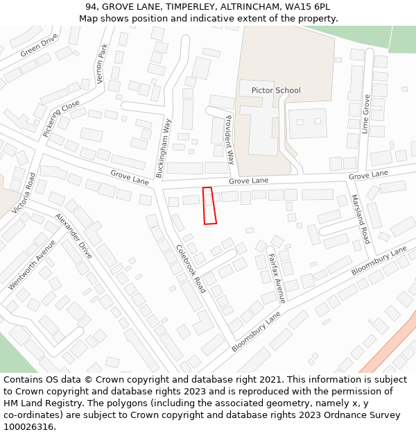 94, GROVE LANE, TIMPERLEY, ALTRINCHAM, WA15 6PL: Location map and indicative extent of plot