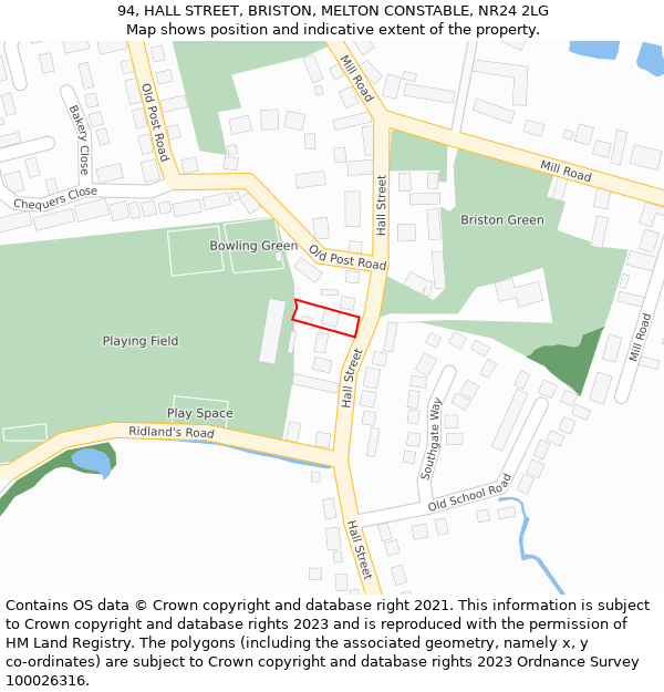 94, HALL STREET, BRISTON, MELTON CONSTABLE, NR24 2LG: Location map and indicative extent of plot