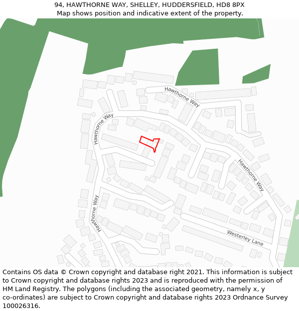94, HAWTHORNE WAY, SHELLEY, HUDDERSFIELD, HD8 8PX: Location map and indicative extent of plot
