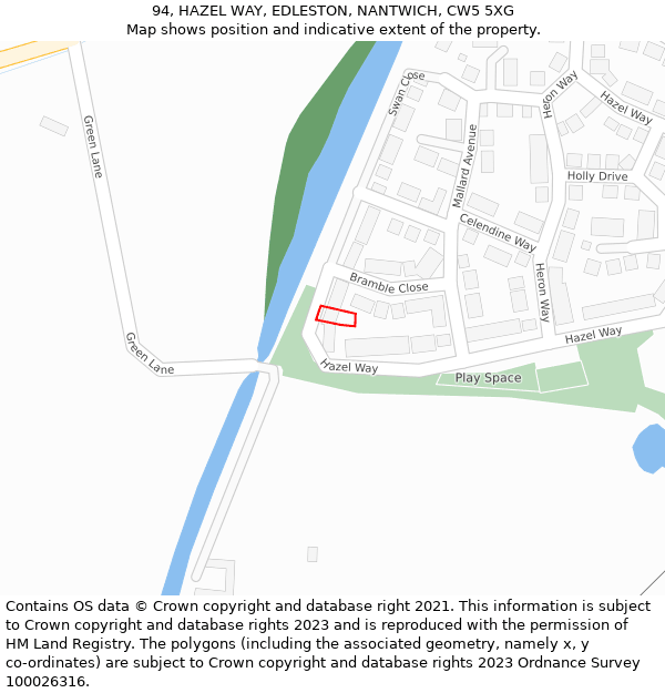 94, HAZEL WAY, EDLESTON, NANTWICH, CW5 5XG: Location map and indicative extent of plot