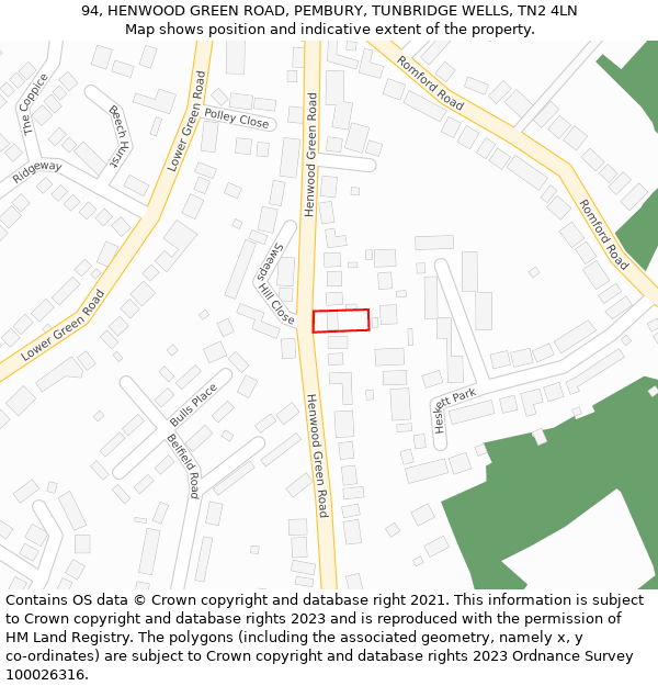 94, HENWOOD GREEN ROAD, PEMBURY, TUNBRIDGE WELLS, TN2 4LN: Location map and indicative extent of plot