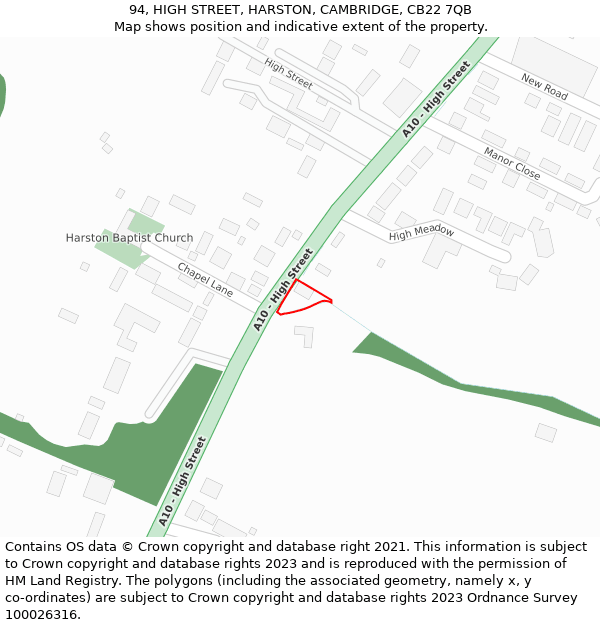 94, HIGH STREET, HARSTON, CAMBRIDGE, CB22 7QB: Location map and indicative extent of plot