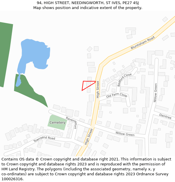 94, HIGH STREET, NEEDINGWORTH, ST IVES, PE27 4SJ: Location map and indicative extent of plot