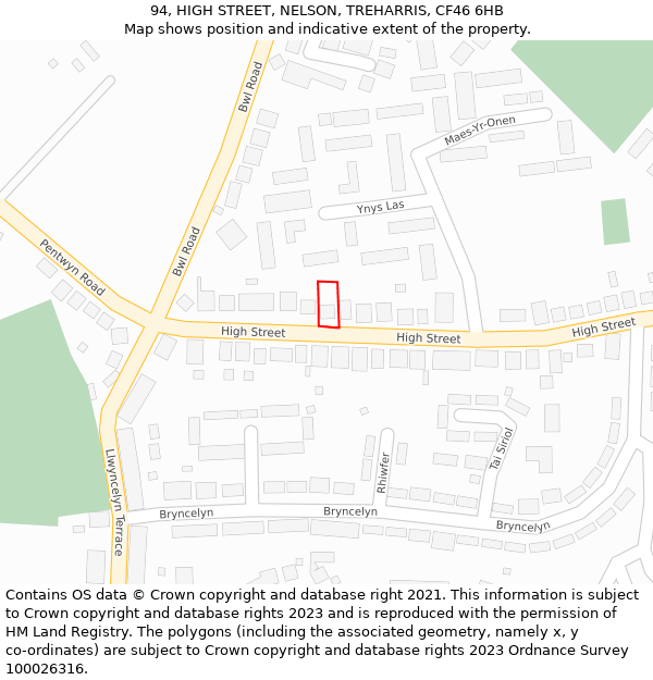 94, HIGH STREET, NELSON, TREHARRIS, CF46 6HB: Location map and indicative extent of plot