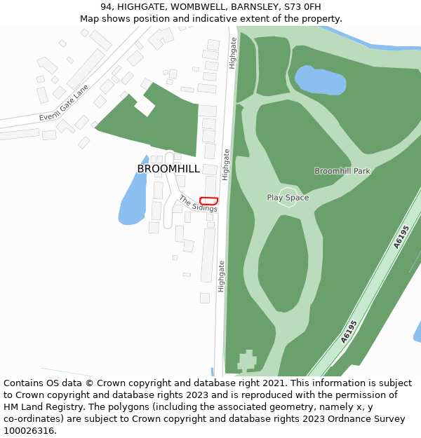 94, HIGHGATE, WOMBWELL, BARNSLEY, S73 0FH: Location map and indicative extent of plot