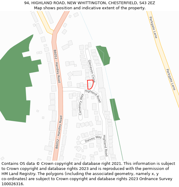 94, HIGHLAND ROAD, NEW WHITTINGTON, CHESTERFIELD, S43 2EZ: Location map and indicative extent of plot