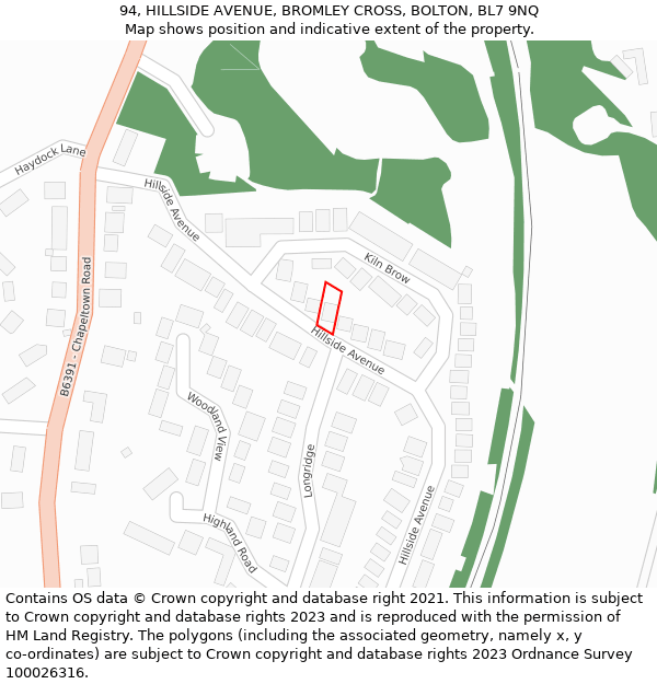 94, HILLSIDE AVENUE, BROMLEY CROSS, BOLTON, BL7 9NQ: Location map and indicative extent of plot