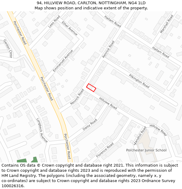 94, HILLVIEW ROAD, CARLTON, NOTTINGHAM, NG4 1LD: Location map and indicative extent of plot