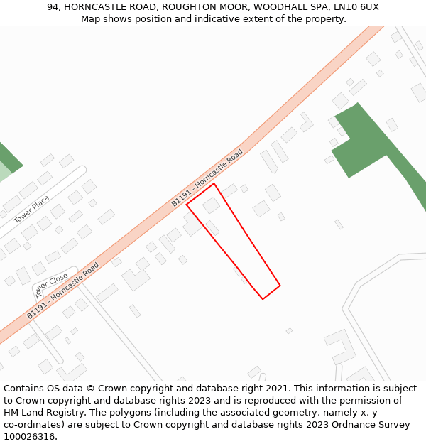 94, HORNCASTLE ROAD, ROUGHTON MOOR, WOODHALL SPA, LN10 6UX: Location map and indicative extent of plot