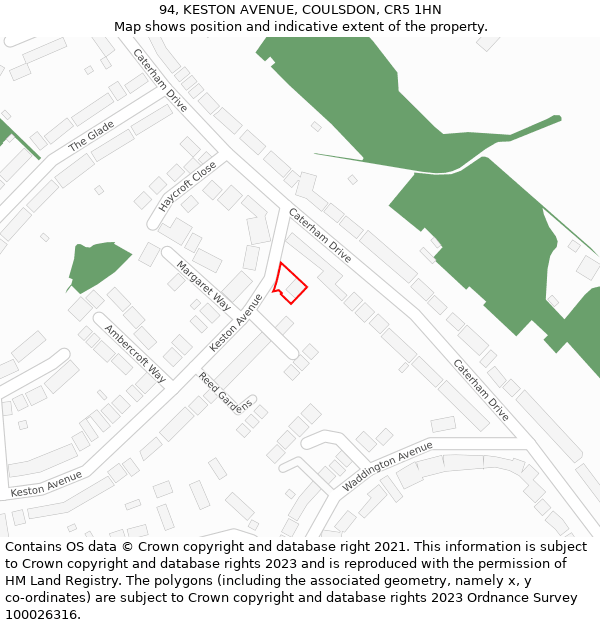 94, KESTON AVENUE, COULSDON, CR5 1HN: Location map and indicative extent of plot