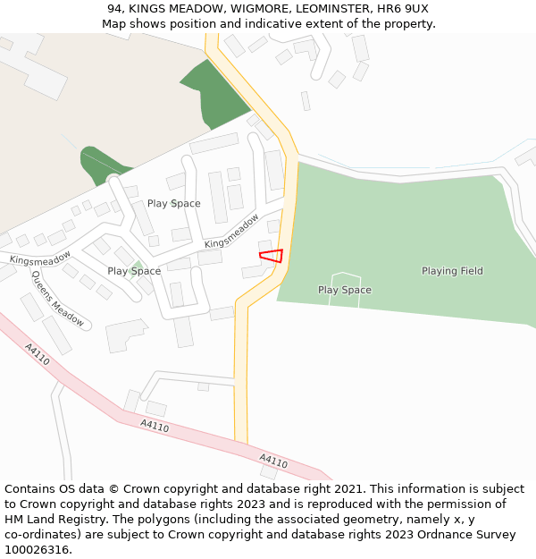 94, KINGS MEADOW, WIGMORE, LEOMINSTER, HR6 9UX: Location map and indicative extent of plot