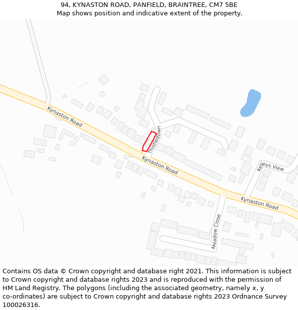 94, KYNASTON ROAD, PANFIELD, BRAINTREE, CM7 5BE: Location map and indicative extent of plot