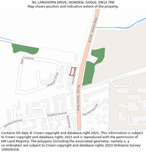 94, LANGHORN DRIVE, HOWDEN, GOOLE, DN14 7RB: Location map and indicative extent of plot