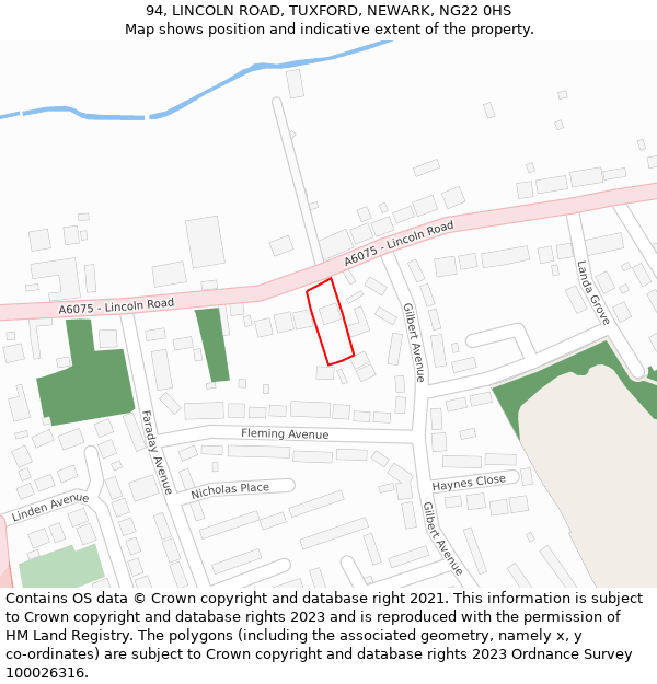 94, LINCOLN ROAD, TUXFORD, NEWARK, NG22 0HS: Location map and indicative extent of plot