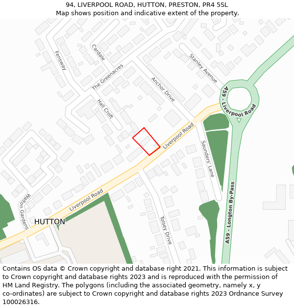 94, LIVERPOOL ROAD, HUTTON, PRESTON, PR4 5SL: Location map and indicative extent of plot