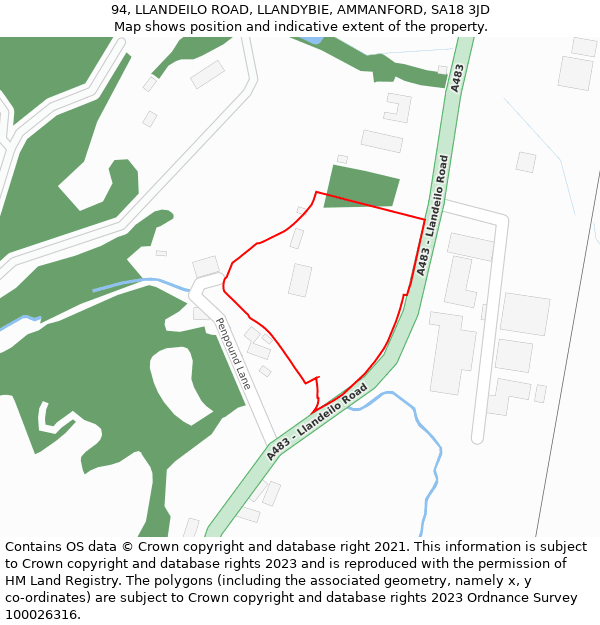 94, LLANDEILO ROAD, LLANDYBIE, AMMANFORD, SA18 3JD: Location map and indicative extent of plot