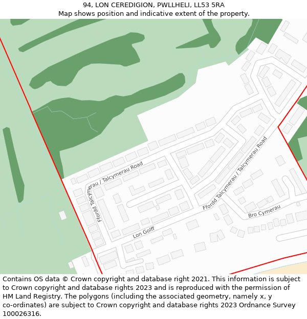 94, LON CEREDIGION, PWLLHELI, LL53 5RA: Location map and indicative extent of plot