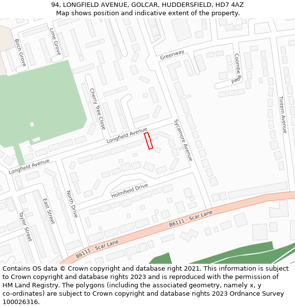 94, LONGFIELD AVENUE, GOLCAR, HUDDERSFIELD, HD7 4AZ: Location map and indicative extent of plot