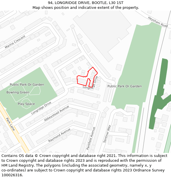 94, LONGRIDGE DRIVE, BOOTLE, L30 1ST: Location map and indicative extent of plot
