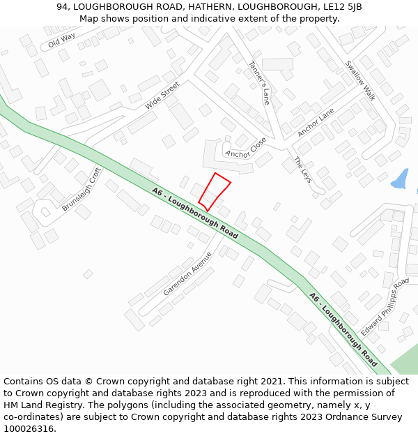 94, LOUGHBOROUGH ROAD, HATHERN, LOUGHBOROUGH, LE12 5JB: Location map and indicative extent of plot