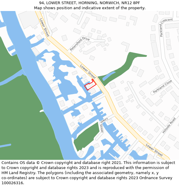 94, LOWER STREET, HORNING, NORWICH, NR12 8PF: Location map and indicative extent of plot