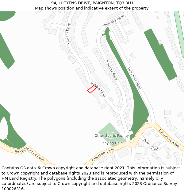 94, LUTYENS DRIVE, PAIGNTON, TQ3 3LU: Location map and indicative extent of plot