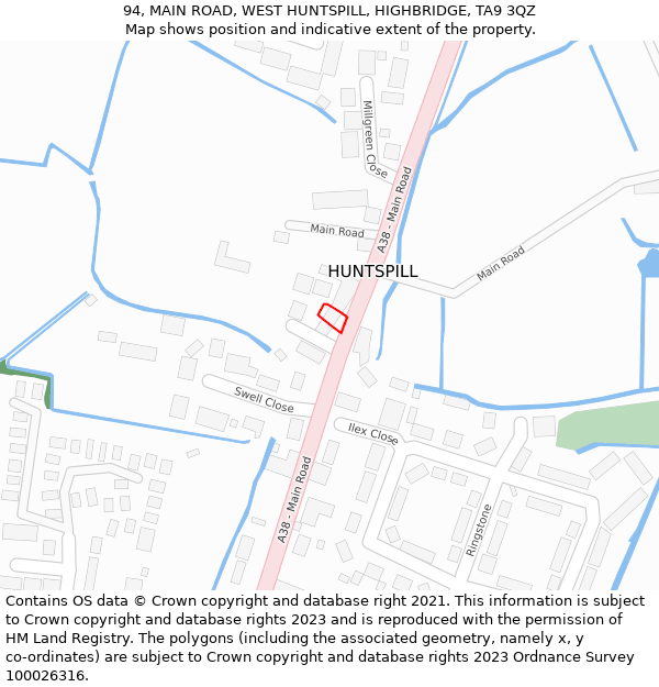 94, MAIN ROAD, WEST HUNTSPILL, HIGHBRIDGE, TA9 3QZ: Location map and indicative extent of plot