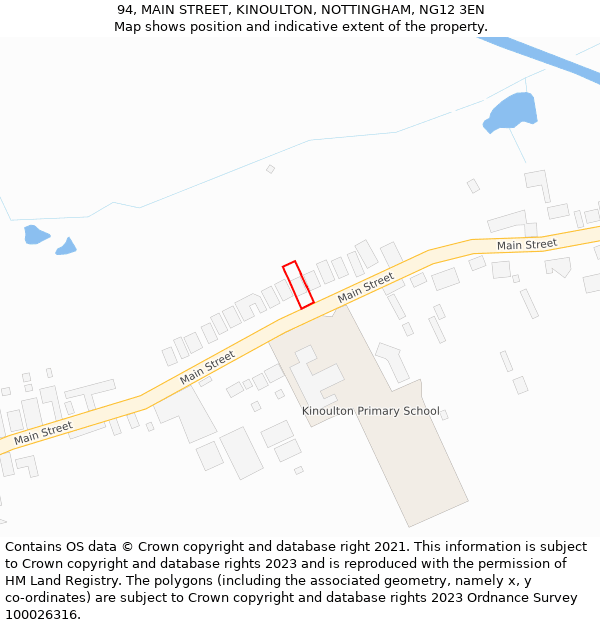 94, MAIN STREET, KINOULTON, NOTTINGHAM, NG12 3EN: Location map and indicative extent of plot