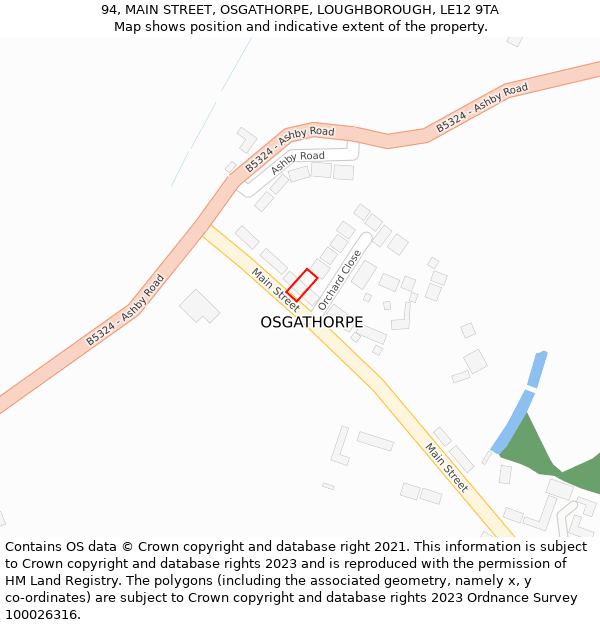 94, MAIN STREET, OSGATHORPE, LOUGHBOROUGH, LE12 9TA: Location map and indicative extent of plot