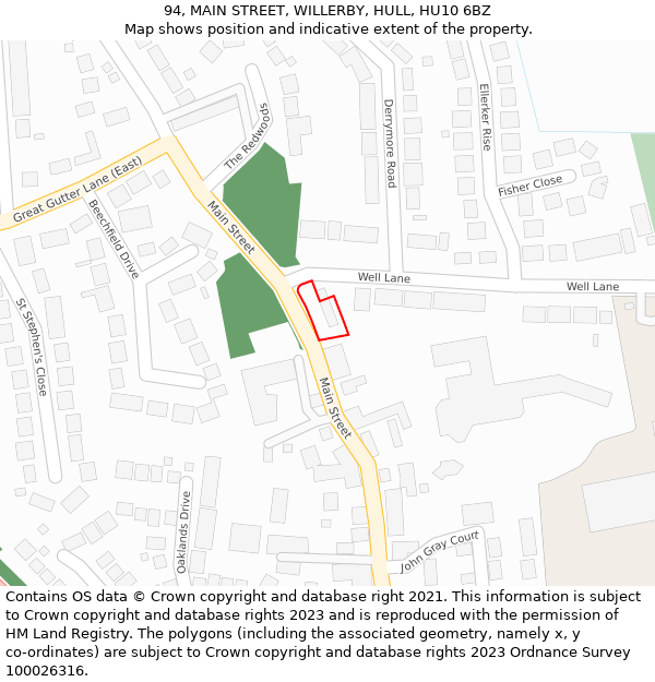 94, MAIN STREET, WILLERBY, HULL, HU10 6BZ: Location map and indicative extent of plot