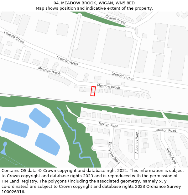 94, MEADOW BROOK, WIGAN, WN5 8ED: Location map and indicative extent of plot