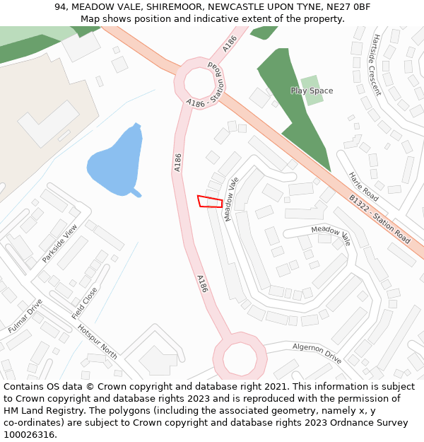 94, MEADOW VALE, SHIREMOOR, NEWCASTLE UPON TYNE, NE27 0BF: Location map and indicative extent of plot