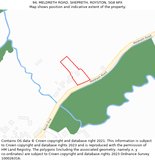 94, MELDRETH ROAD, SHEPRETH, ROYSTON, SG8 6PX: Location map and indicative extent of plot