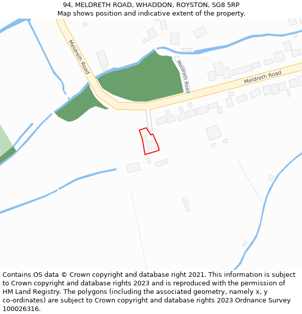 94, MELDRETH ROAD, WHADDON, ROYSTON, SG8 5RP: Location map and indicative extent of plot