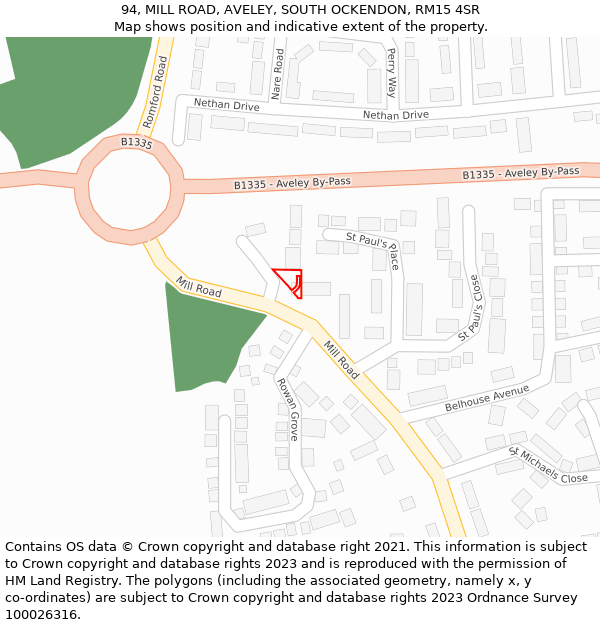 94, MILL ROAD, AVELEY, SOUTH OCKENDON, RM15 4SR: Location map and indicative extent of plot