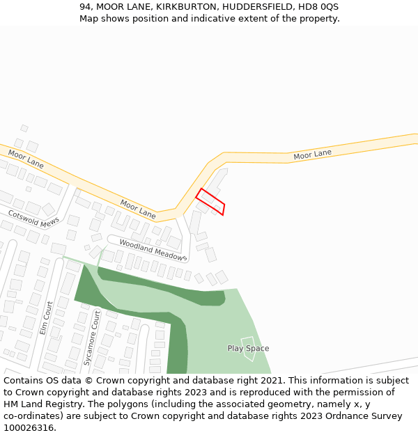 94, MOOR LANE, KIRKBURTON, HUDDERSFIELD, HD8 0QS: Location map and indicative extent of plot